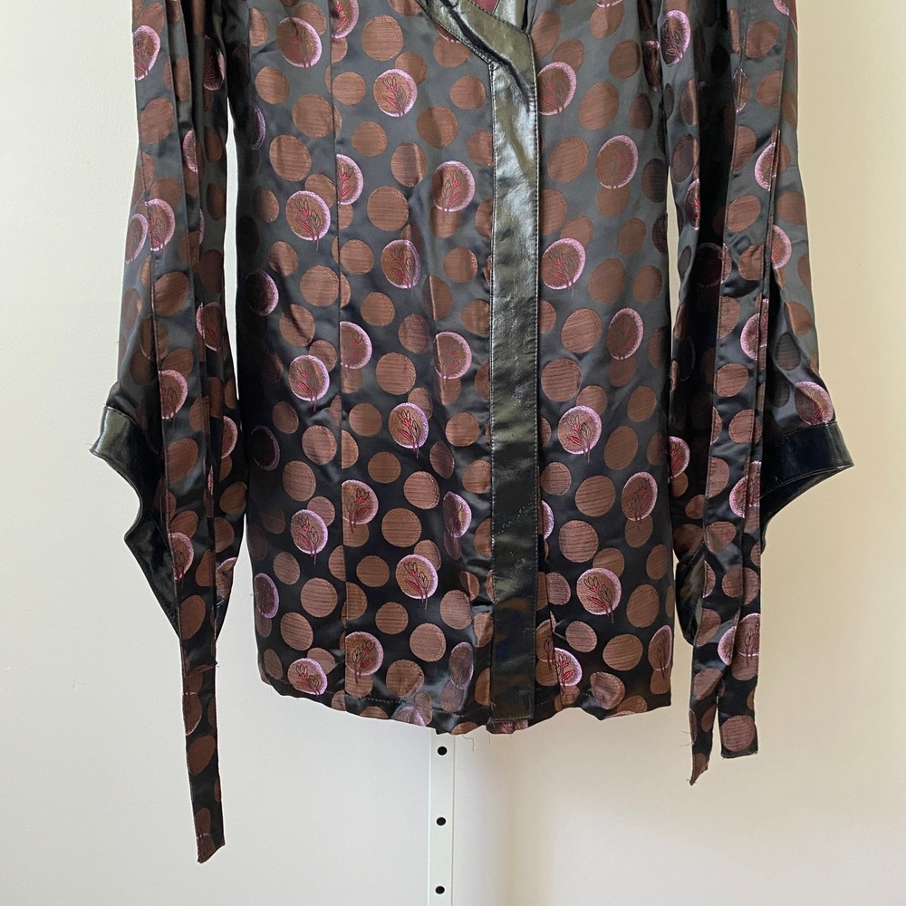 VTG Lip Service 90s Moody Witchy Goth Polka Dot Faux Leather Trim Top L - Picture 3 of 7